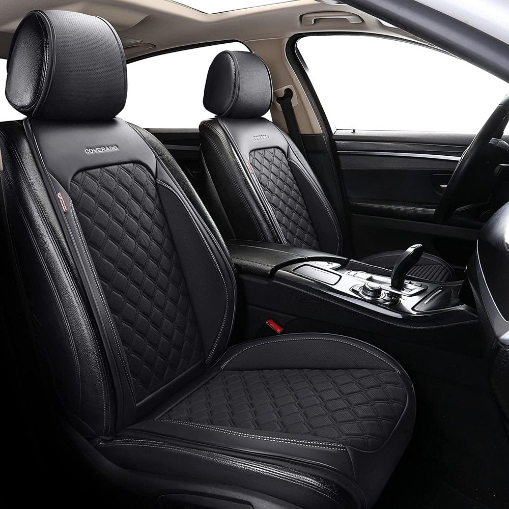 Coverado Waterproof Faux Leather Front Seat Covers, Universal Fit for Cars & SUVs, Black, 2-Piece Set