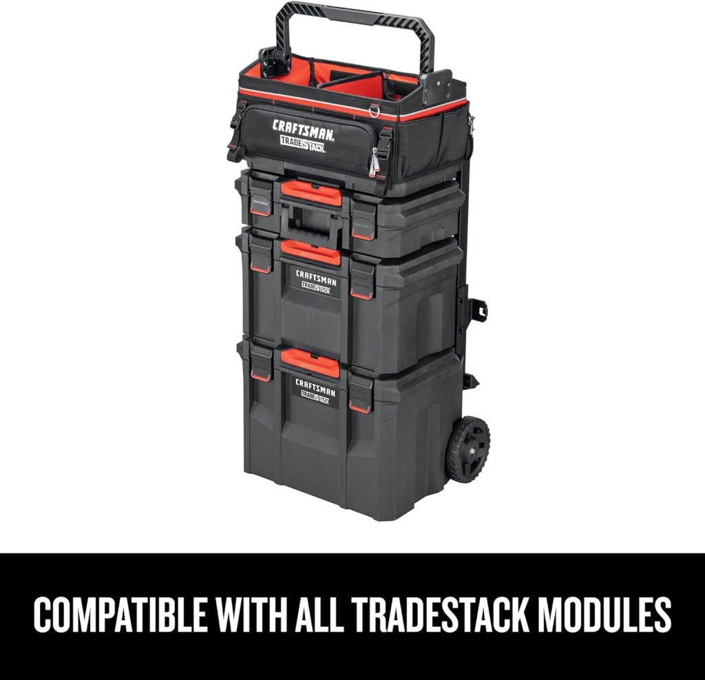 CRAFTSMAN TRADESTACK System Tool Bag, Waterproof, 1680D Fabric, 57 Pockets, Open Mouth Tote, CMST21451