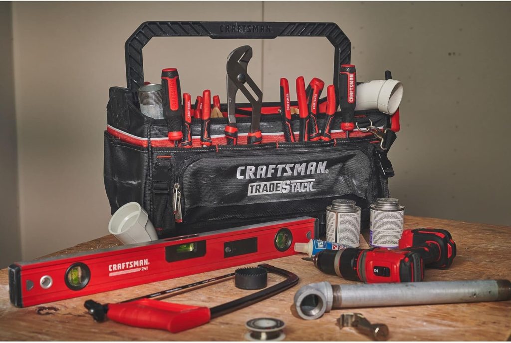 CRAFTSMAN TRADESTACK System Tool Bag, Waterproof, 1680D Fabric, 57 Pockets, Open Mouth Tote, CMST21451