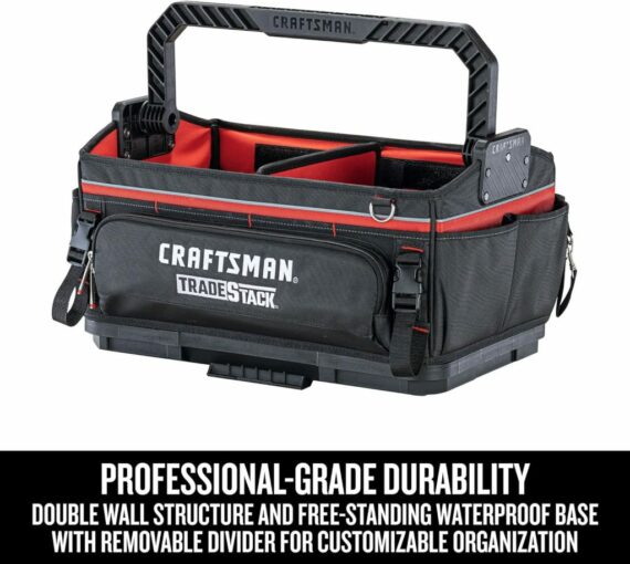 CRAFTSMAN TRADESTACK System Tool Bag, Waterproof, 1680D Fabric, 57 Pockets, Open Mouth Tote, CMST21451