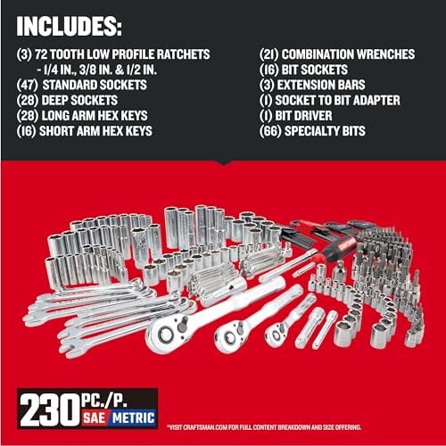 CRAFTSMAN VERSASTACK Mechanics Tool Set 1/4 in 3/8 in and 1/2 in Drive 230 Piece (CMMT45306)