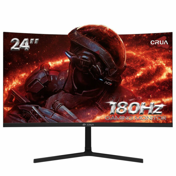 CRUA 24" Curved Gaming Monitor FHD 1080P, 180Hz, AMD FreeSync, VA Panel, HDMI/DP Ports, Black