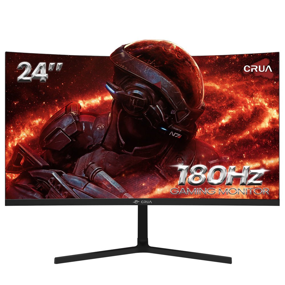 CRUA 24" Curved Gaming Monitor FHD 1080P, 180Hz, AMD FreeSync, VA Panel, HDMI/DP Ports, Black