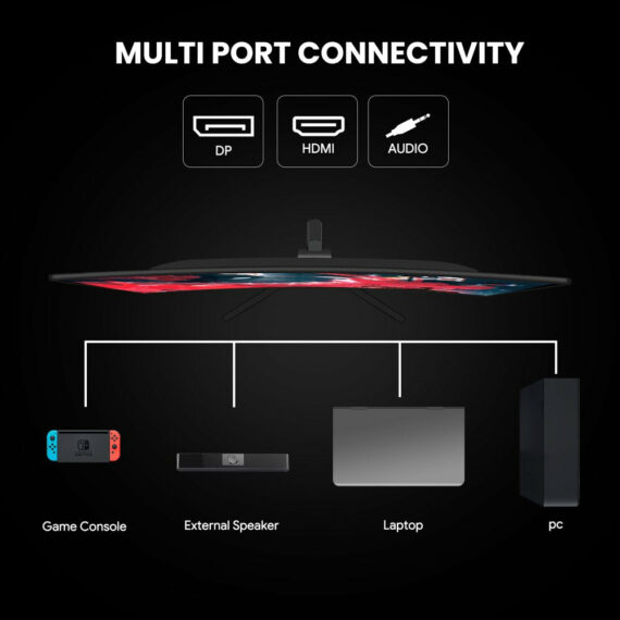 CRUA 24" Curved Gaming Monitor FHD 1080P, 180Hz, AMD FreeSync, VA Panel, HDMI/DP Ports, Black