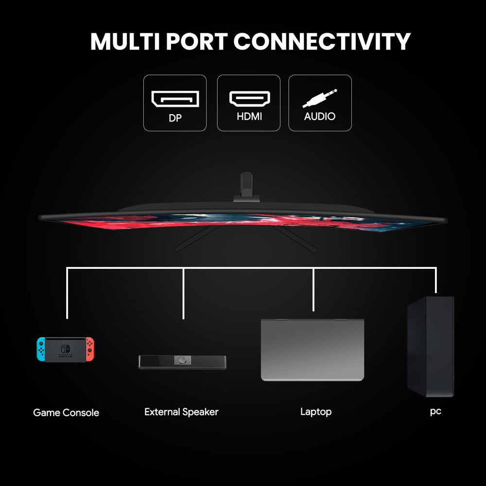 CRUA 24" Curved Gaming Monitor FHD 1080P, 180Hz, AMD FreeSync, VA Panel, HDMI/DP Ports, Black