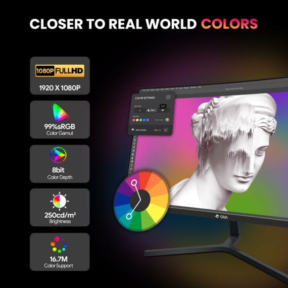 CRUA 24" 180Hz Curved Gaming Monitor - FHD 1080P Frameless Computer Monitor, AMD Freesync, Low Motion Blur,Dp&Hdmi Port, Black