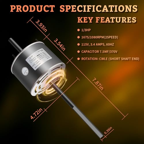D1092 7184-0156 1468-306 RV AC Fan Motor Compatible with Coleman Mach 6000 & 8000 Series AC Units 48014 48064 48203 etc Replaces 7855MVA-A11U 7184-0432 1468-3069 etc 1/3 HP 115 Volts