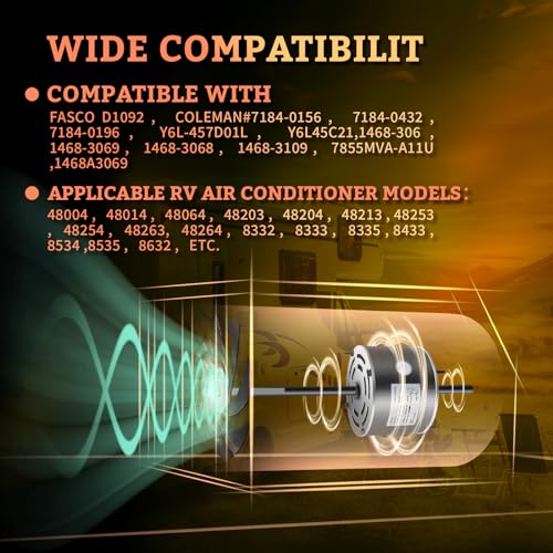 D1092  7184-0156  1468-306 RV AC Fan Motor Compatible with Coleman Mach 6000 & 8000 Series AC Units  48014  48064  48203 etc  Replaces 7855MVA-A11U  7184-0432  1468-3069 etc 1/3 HP  115 Volts