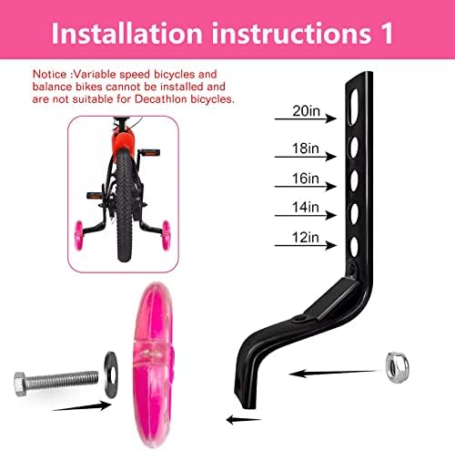 DDJKCZ Bike Training Wheels Flash Mute Big Wheel Compatible for 12 14 16 18 20 inch Single Speed Bicycle (Pink)