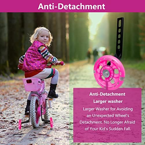 DDJKCZ Bike Training Wheels Flash Mute Big Wheel Compatible for 12 14 16 18 20 inch Single Speed Bicycle (Pink)