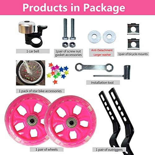 DDJKCZ Bike Training Wheels Flash Mute Big Wheel Compatible for 12 14 16 18 20 inch Single Speed Bicycle (Pink)