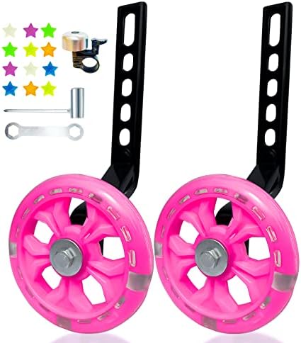 DDJKCZ Bike Training Wheels Flash Mute Big Wheel Compatible for 12 14 16 18 20 inch Single Speed Bicycle (Pink)