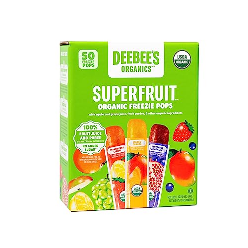 DeeBee's Organics Classic SuperFruit Freezie Pops  No Added Sugars  No Artificial Flavors or Colors (Pack of 50)