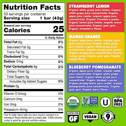 DeeBee's Organics Classic SuperFruit Freezie Pops No Added Sugars No Artificial Flavors or Colors (Pack of 50)