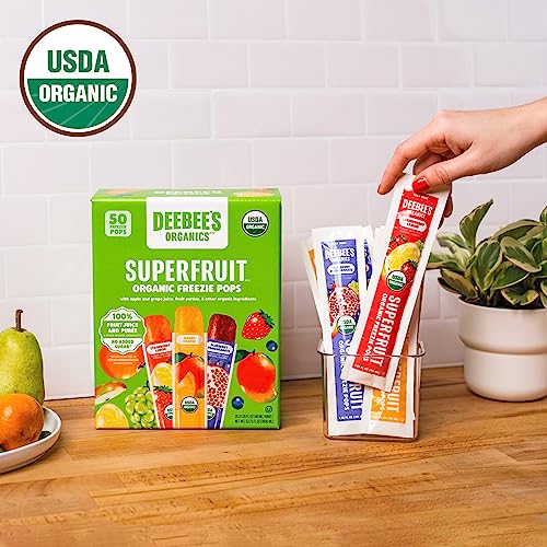 DeeBee's Organics Classic SuperFruit Freezie Pops No Added Sugars No Artificial Flavors or Colors (Pack of 50)