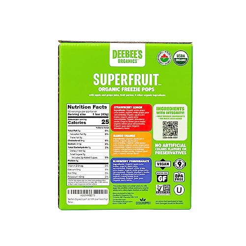 DeeBee’s Organics Classic SuperFruit Freezie Pops  No Added Sugars  No Artificial Flavors or Colors (Pack of 50)