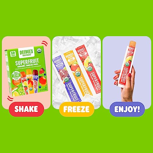 DeeBee's Organics Classic SuperFruit Freezie Pops No Added Sugars No Artificial Flavors or Colors (Pack of 50)