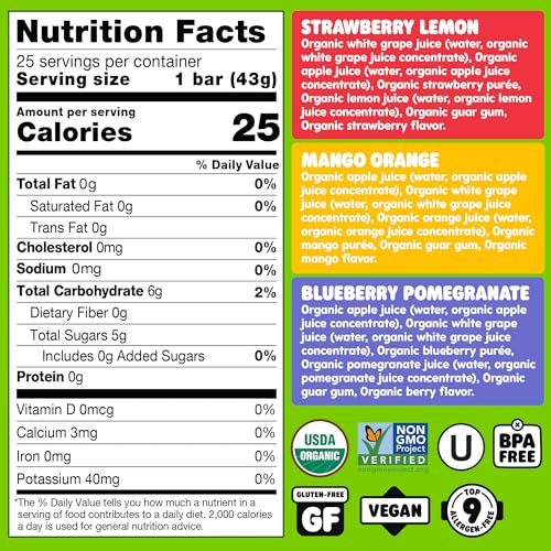 DeeBee's Organics SuperFruit Freezie Pops Variety Pack No Added Sugars No Artificial Flavors or Colors (Pack of 50)