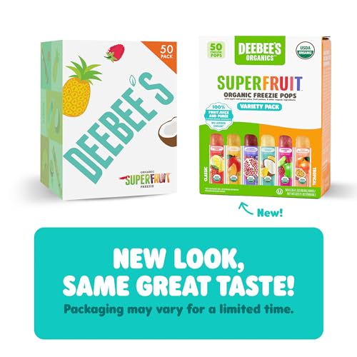 DeeBee’s Organics SuperFruit Freezie Pops Variety Pack  No Added Sugars  No Artificial Flavors or Colors (Pack of 50)