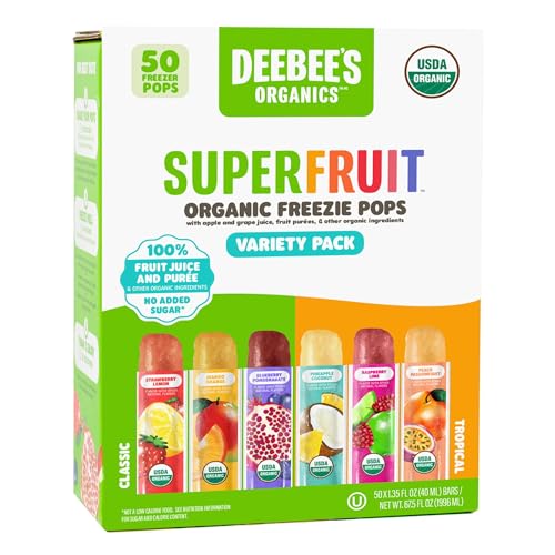 DeeBee's Organics SuperFruit Freezie Pops Variety Pack  No Added Sugars  No Artificial Flavors or Colors (Pack of 50)