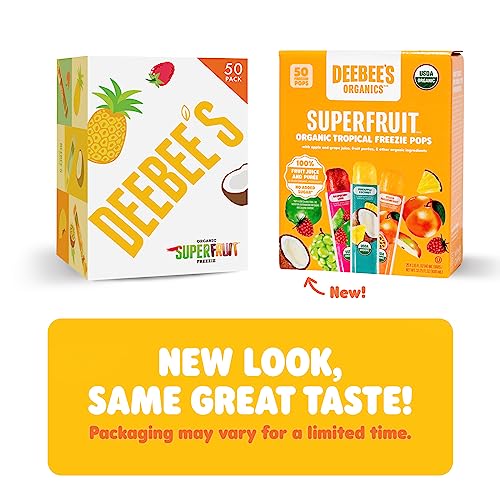 DeeBee’s Organics Tropical SuperFruit Freezie Pops  No Added Sugars  No Artificial Flavors or Colors (Pack of 50)