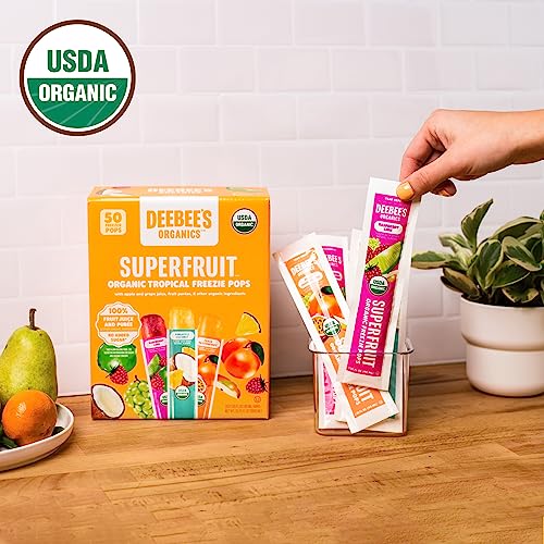 DeeBee's Organics Tropical SuperFruit Freezie Pops No Added Sugars No Artificial Flavors or Colors (Pack of 50)