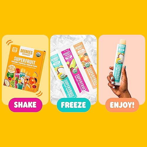 DeeBee's Organics Tropical SuperFruit Freezie Pops No Added Sugars No Artificial Flavors or Colors (Pack of 50)
