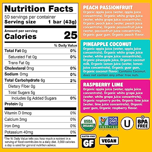 DeeBee's Organics Tropical SuperFruit Freezie Pops No Added Sugars No Artificial Flavors or Colors (Pack of 50)