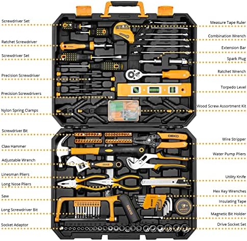 DEKOPRO 228 Piece Socket Wrench Auto Repair Tool Combination Package Mixed Tool Set Hand Tool Kit with Plastic Toolbox Storage Case
