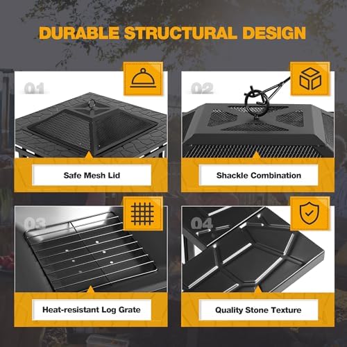 Devoko Outdoor Fire Pit  32 Inch Firepit Table Metal Outdoor Fireplaces with Waterproof Cover for Outside Patio Camping (Black)