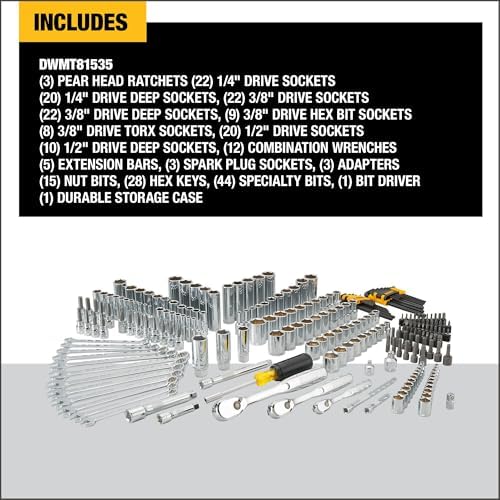 DEWALT Mechanic Tool Set 247-Piece 1/4 in. 3/8 in. and 1/2 in. Drive SAE Ratchets Sockets Hex Keys Combination Wrenches Polish Chrome Finish (DWMT81535)