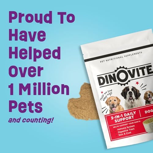 Dinovite Probiotics for Dogs – Promotes Healthy Skin & Coat with Omega 3 for Dogs  Tackles Hot Spots  Supports Digestion & Gut Health – 90 Day Supply for Large Dogs  45+ lbs