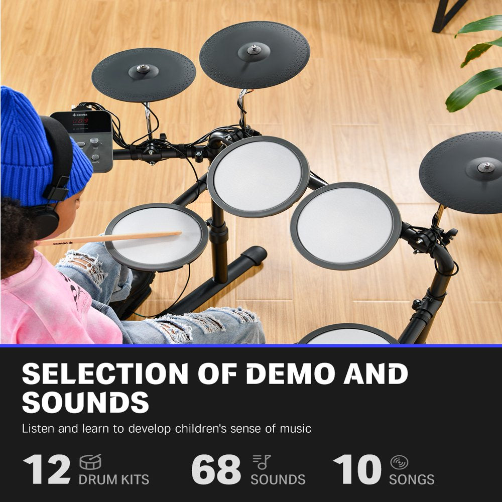 Donner DED-70 Kids Electric Drum Set, 68+ Sounds, Quiet Mesh Pads, Beginner-Friendly, Portable, Includes Drum Sticks & Headphones