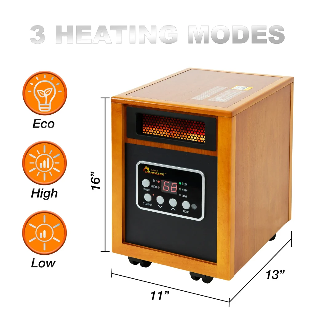 Dr. Infrared Heater 1500W Quartz Cabinet Indoor Electric Space Heater with Thermostat & Remote