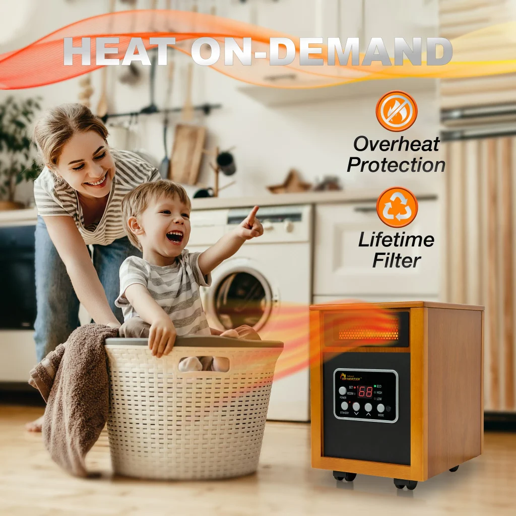 Dr. Infrared Heater 1500W Quartz Cabinet Indoor Electric Space Heater with Thermostat & Remote