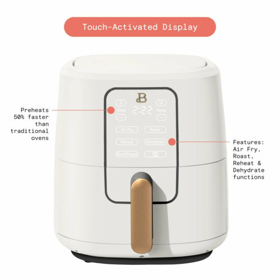 Drew Barrymore Beautiful 6-Quart Air Fryer with TurboCrisp, Touch Display, White