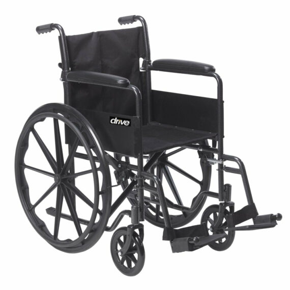 Drive Medical Silver Sport 1 Wheelchair with Full Arms and Swing Away Removable Footrest