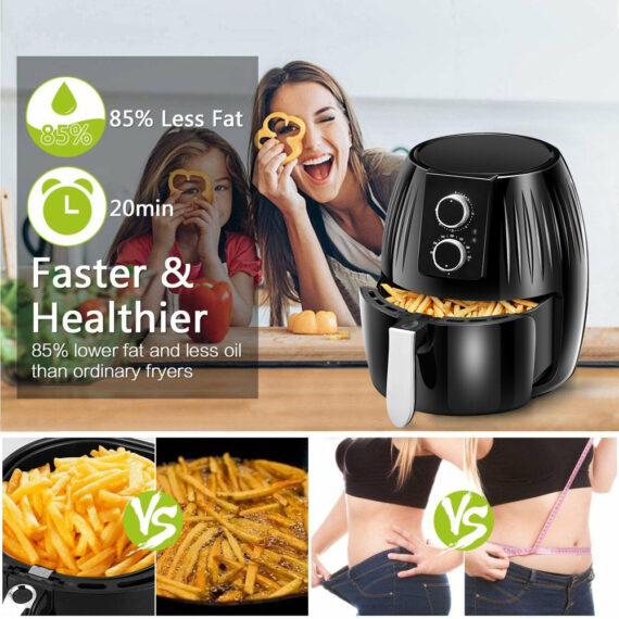 EASELAND Air Fryer, 5.8 Qt Electric Hot Air Fryers Oven with Knob, Kitchen Appliances, 360 Air Circulation Heating, Non-Stick Basket, Recipes, UL Certified, 1300W, Black