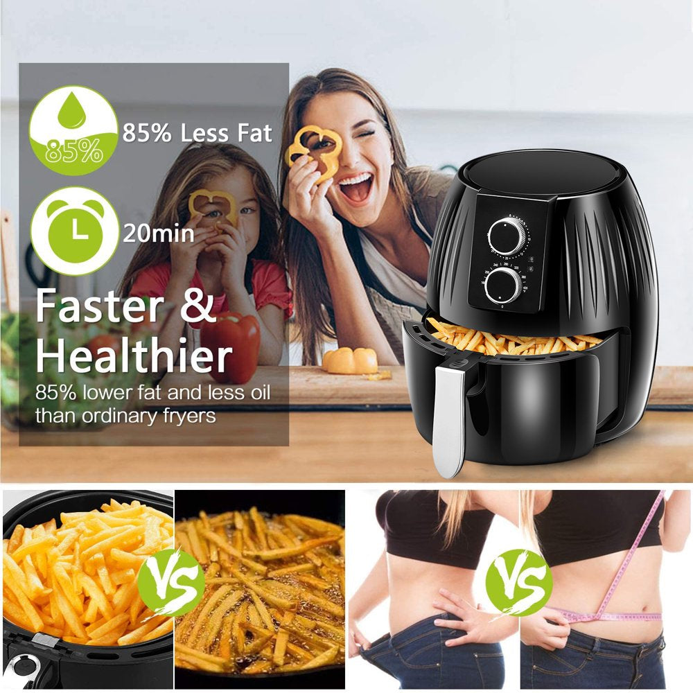 EASELAND Air Fryer, 5.8 Qt Electric Hot Air Fryers Oven with Knob, Kitchen Appliances, 360 Air Circulation Heating, Non-Stick Basket, Recipes, UL Certified, 1300W, Black
