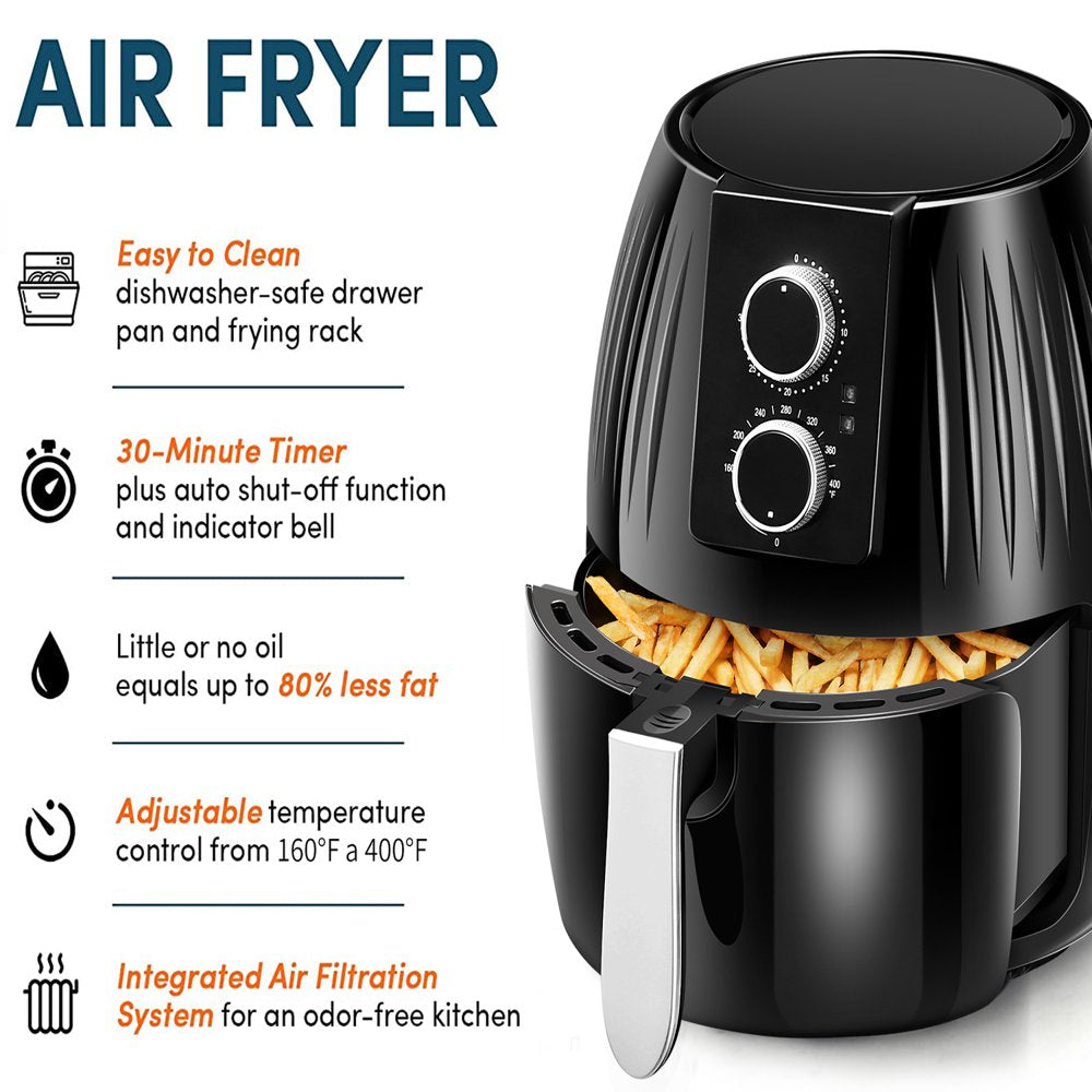 EASELAND Air Fryer, 5.8 Qt Electric Hot Air Fryers Oven with Knob, Kitchen Appliances, 360 Air Circulation Heating, Non-Stick Basket, Recipes, UL Certified, 1300W, Black
