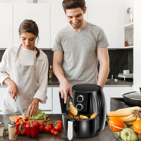 EASELAND Air Fryer, 5.8 Qt Electric Hot Air Fryers Oven with Knob, Kitchen Appliances, 360 Air Circulation Heating, Non-Stick Basket, Recipes, UL Certified, 1300W, Black