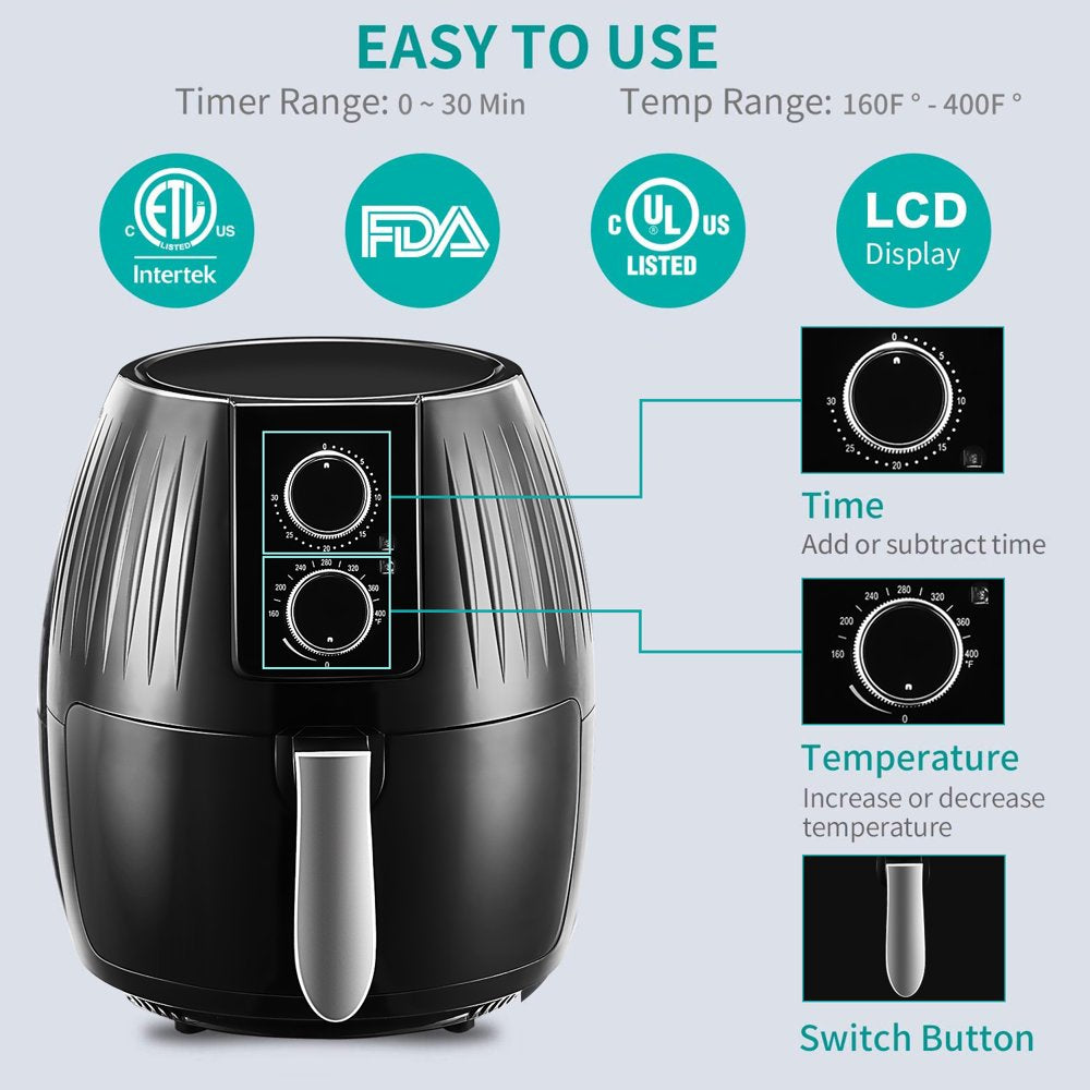 EASELAND Air Fryer, 5.8 Qt Electric Hot Air Fryers Oven with Knob, Kitchen Appliances, 360 Air Circulation Heating, Non-Stick Basket, Recipes, UL Certified, 1300W, Black