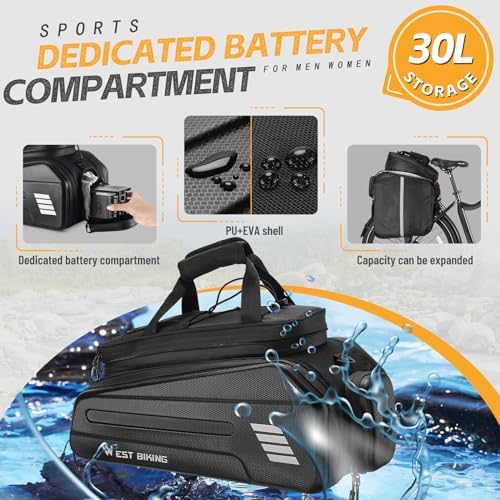 Ebike Battery Bag - Hard Shell E Bike Rack Bag  30L Electric Bicycle Rear Rack Bag  Multifunction Large Pannier for Bicycle  Electric Bike Rear Seat Bag Bike Trunk Bag for Bike Accessories