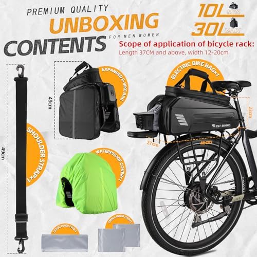 Ebike Battery Bag - Hard Shell E Bike Rack Bag  30L Electric Bicycle Rear Rack Bag  Multifunction Large Pannier for Bicycle  Electric Bike Rear Seat Bag Bike Trunk Bag for Bike Accessories