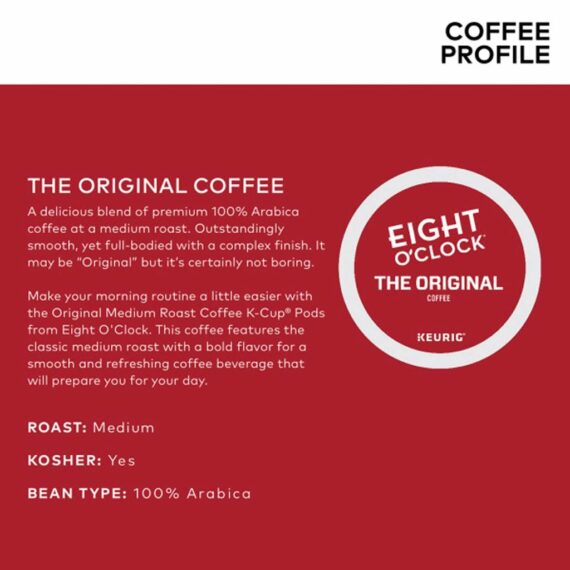 Eight O'Clock Coffee The Original Medium Roast Recyclable K-Cup Pods, 96 Count