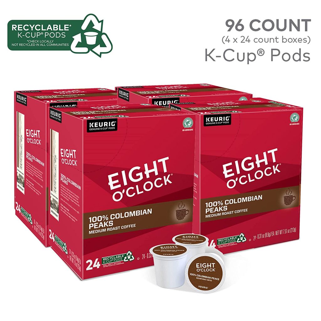 Eight O’Clock Colombian Peaks Medium Roast Coffee K-Cup Pods, 96 Count, 100% Arabica