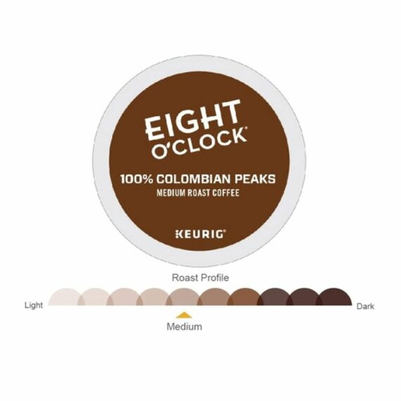 Eight O'Clock Colombian Peaks Medium Roast Coffee K-Cup Pods, 96 Count, 100% Arabica