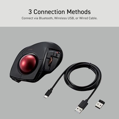 ELECOM DEFT PRO Trackball Mouse Wired Wireless Bluetooth 3 Types Connection Ergonomic Design 8-Button Function Red Ball Windows11 MacOS (M-DPT1MRXBK)