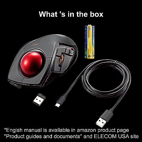 ELECOM DEFT PRO Trackball Mouse Wired Wireless Bluetooth 3 Types Connection Ergonomic Design 8-Button Function Red Ball Windows11 MacOS (M-DPT1MRXBK)