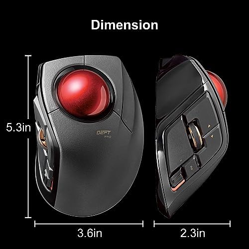 ELECOM DEFT PRO Trackball Mouse Wired Wireless Bluetooth 3 Types Connection Ergonomic Design 8-Button Function Red Ball Windows11 MacOS (M-DPT1MRXBK)